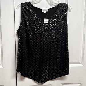 Exclusive One Black Silver Sequin Sleeveless Stretch Cami Tank Top Size 2XL NWT